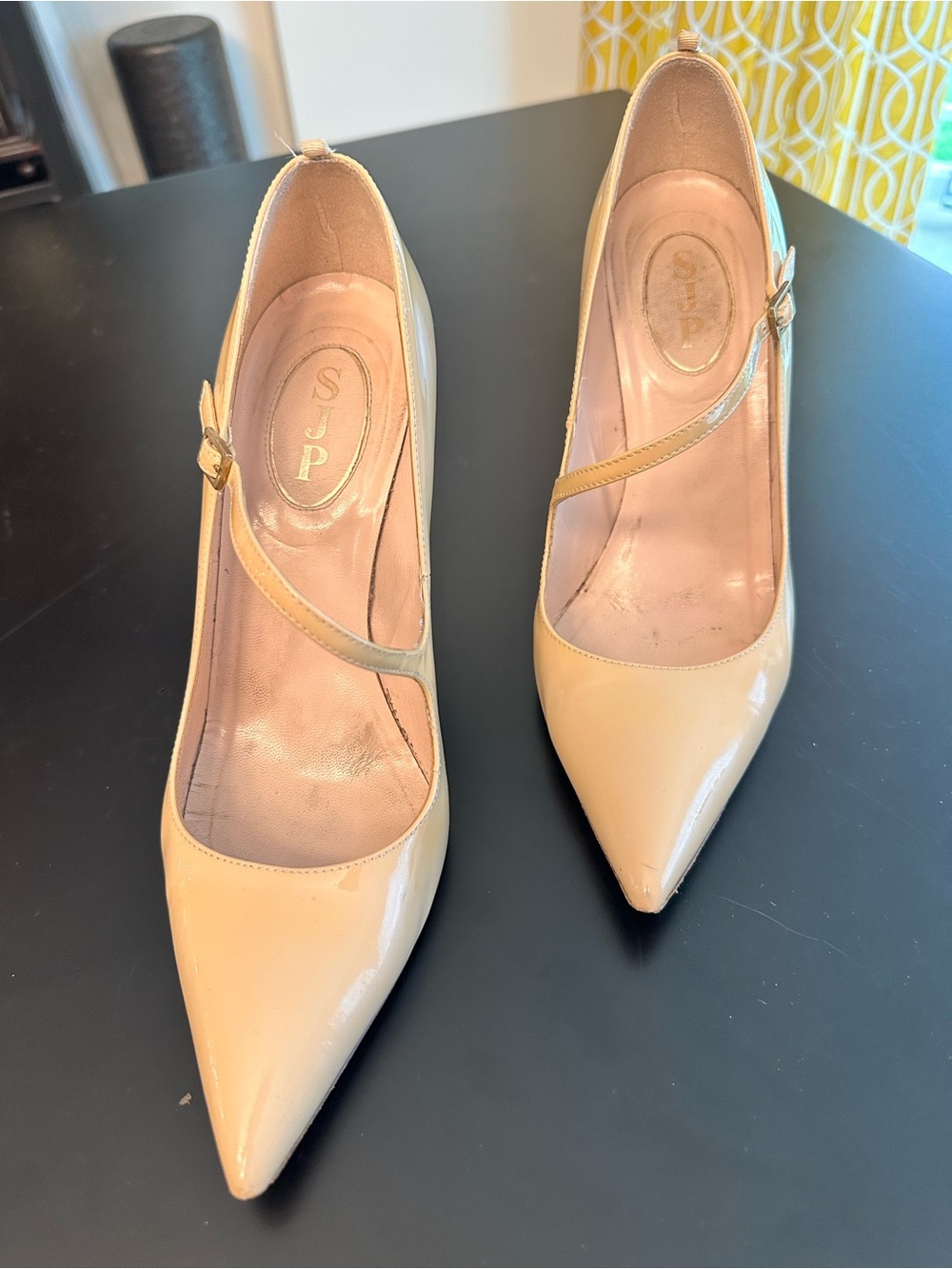 SJP by Sarah Jessica Parker Cream Patent Pointed-Toe Mary Jane Pumps